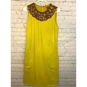Tory Burch‎ size 2 yellow linen mini jeweled collared dress